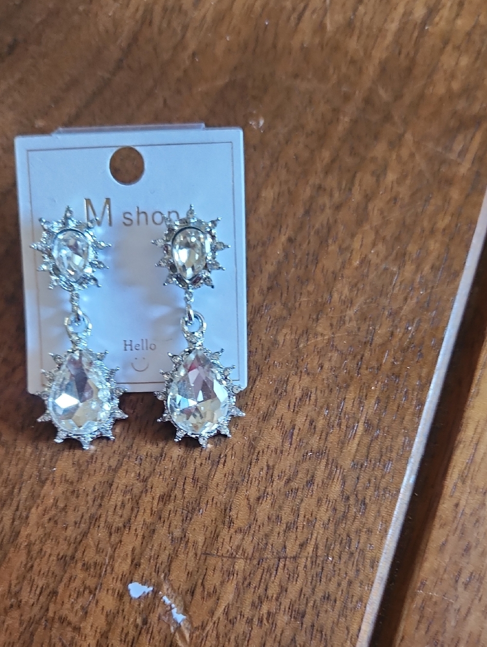 Crystal Teardrop Dangle Earrings - Clear Silver Tone